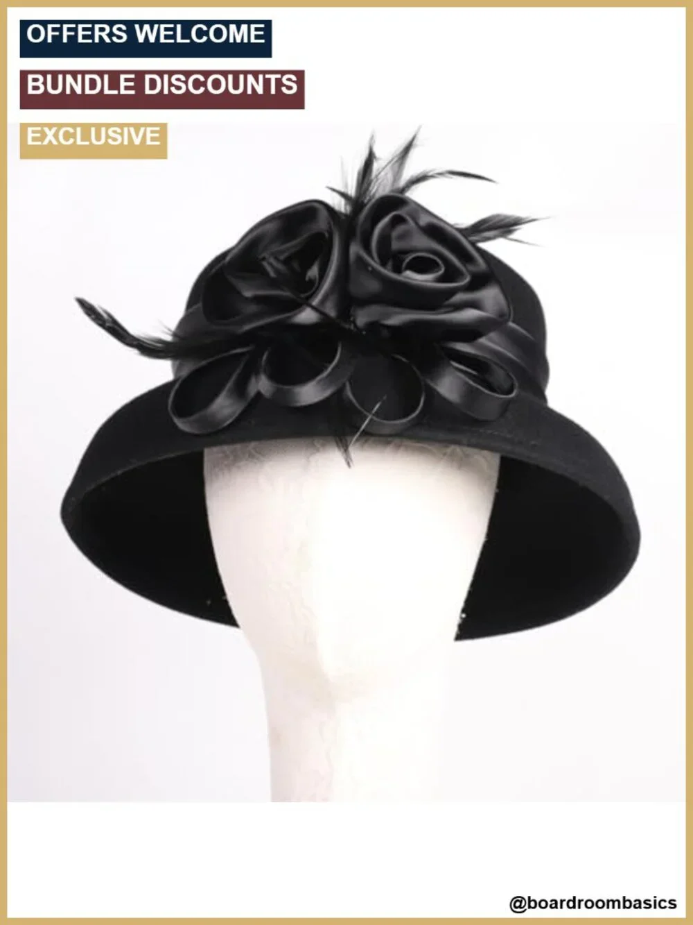 Wool Felt Cloche Hat with Flower Feather Hepburn Style Church Tea Party Dress